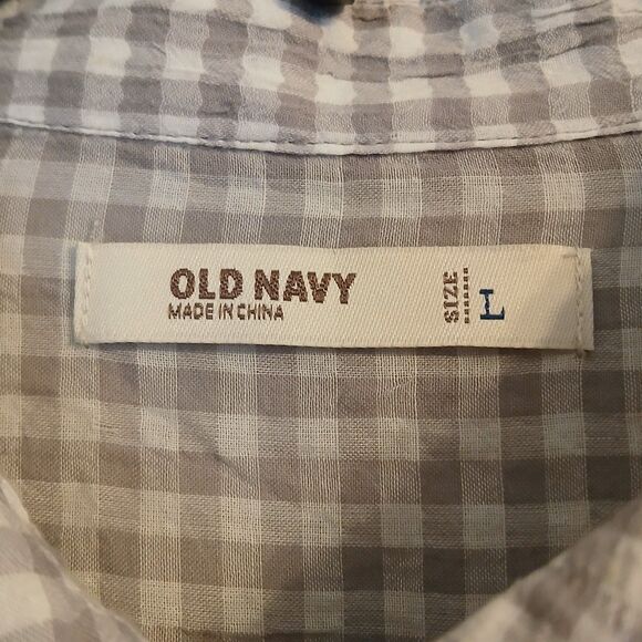 Old Navy Women’s Size L Gingham Button Up Shirt Gray White Long Sleeve Casual - Picture 5 of 8